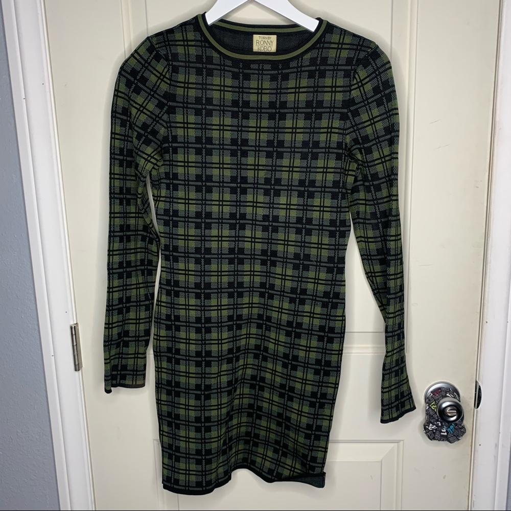 Torn by Ronny Kobo knit Sweater dress plaid print